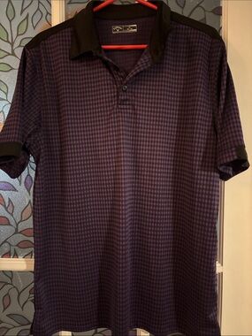 Callaway Men's Dark Purple Check Polo with Black Trim